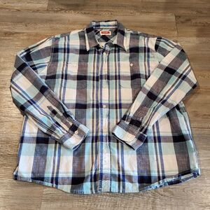Wrangler Plaid Flannel Long Sleeve Button Down Shirt Mens Size XL